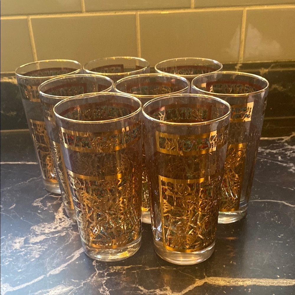 8 Vintage Dominion Glass Company  Gold Rimmed Glass Tumblers. Made in Canada